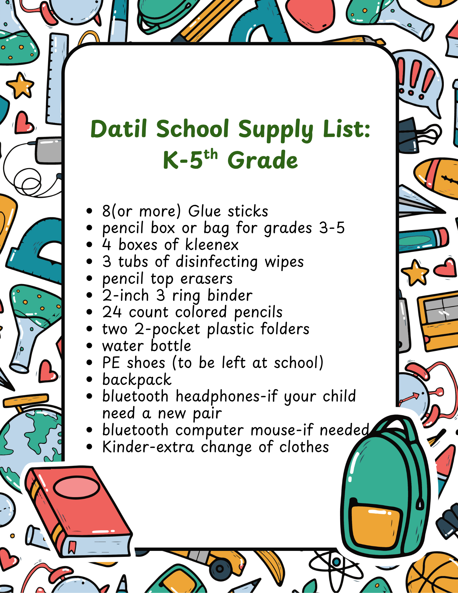 Datil School Supply List